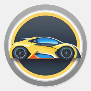 Sport Car Logo in Modern Circular Style Classic Round Sticker