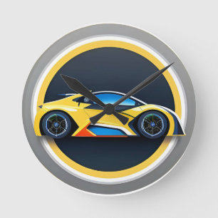 Sport Car Logo in Modern Circular Style Round Clock