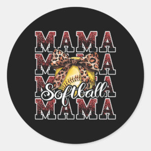 Sport Cheer Red Coquette Bow Softll Mama Mum Mothe Classic Round Sticker