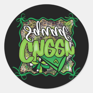 Sport Cheer Squad Girl Matching Leopard Green Coqu Classic Round Sticker