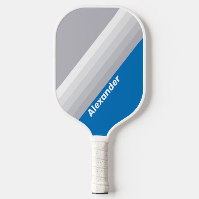 Sport Cloudy Blue Sky Stripes with Name Pickleball Paddle (Front)