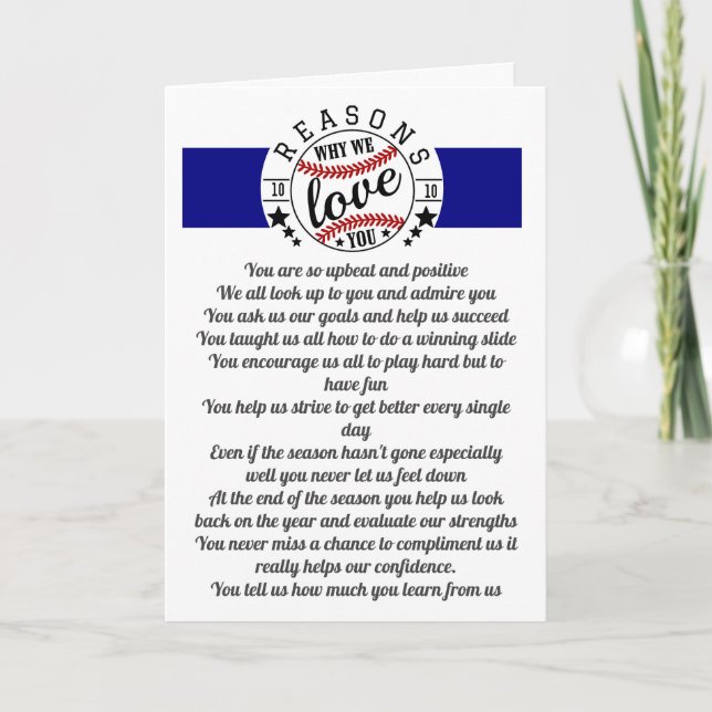 sport coach 10 reasons why we love baseball fan card (Front)