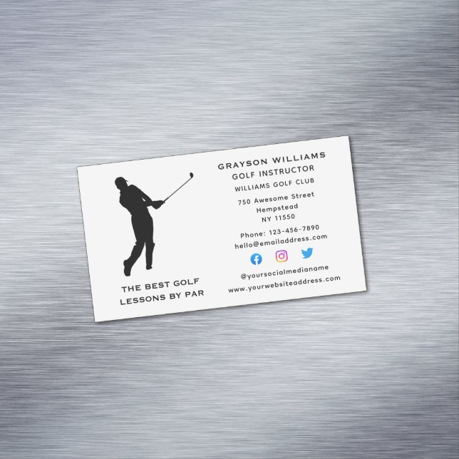 Sport Coach Male Golf Pro Instructor Social Media Magnetic Business Card (In Situ)
