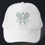 Sport Country Club Name Tennis Icons Sage Green Trucker Hat<br><div class="desc">Easily customize this hat by adding your club or society name by clicking the "Personalize" button. You can change the background, and fonts by clicking the "Edit with Design tool". Perfect for any club, business, or school society. Order as many or as fewer as required. There's no setup fee and...</div>