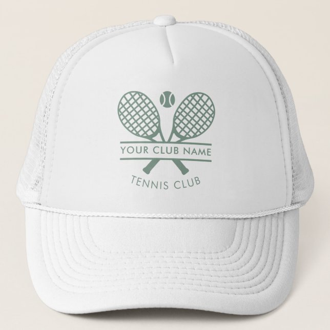 Sport Country Club Name Tennis Icons Sage Green Trucker Hat (Front)