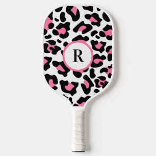 Sport Cute Pink Fun Animal Print Monogram  Pickleball Paddle