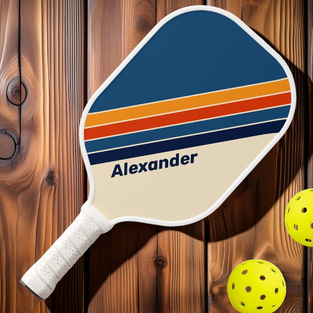 Sport Desert Retro Rainbow Striped with Name Pickleball Paddle (Creator Uploaded)