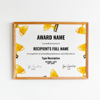 Sport Excellence Award Certificate with trophy Poster