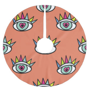Sport eyes pattern, psychedelic vintage. brushed polyester tree skirt