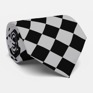  Sport Flag Neck Tie Black and Grey Check