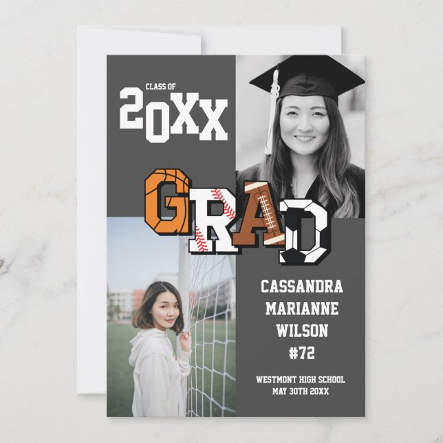 Sport Graduation Soccer Basketball Football Invita Invitation (Front)