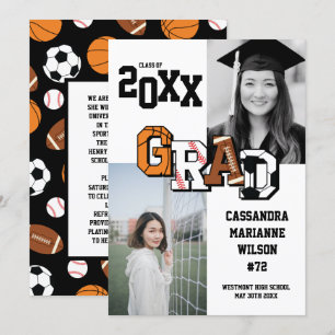Sport Graduation Soccer Basketball Football Invitation