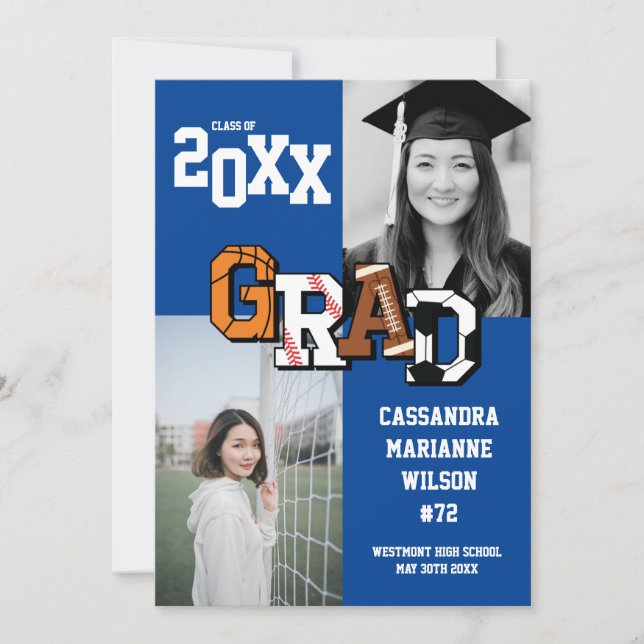 Sport Graduation Soccer Basketball Football Invitation (Front)
