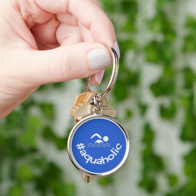 Sport hashtag slogan swimmers blue key ring (Hand)