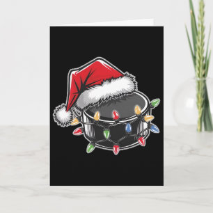 Sport Hockey Puck Christmas Lights Santa Hat Holid Card