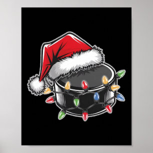 Sport Hockey Puck Christmas Lights Santa Hat Holid Poster
