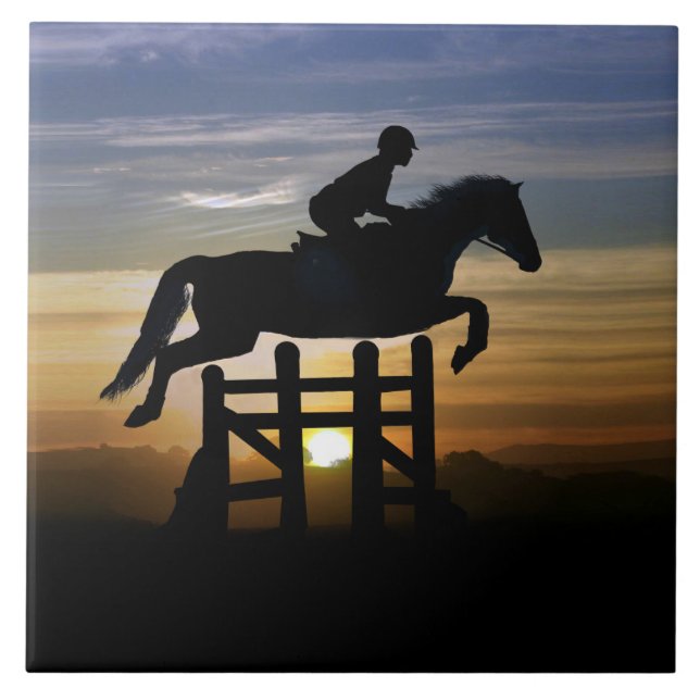 Sport Horse Jumping with Rider Art Ceramic Tile (Front)