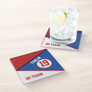 Sport Inspired Red & Blue glass coaster