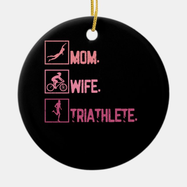 Sport Mum Wife Triathlete Triathlon Swimming Cycli Ceramic Ornament (Front)