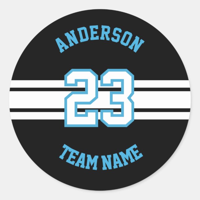 Sport Name, Team and Number Designs Classic Round Sticker (Front)