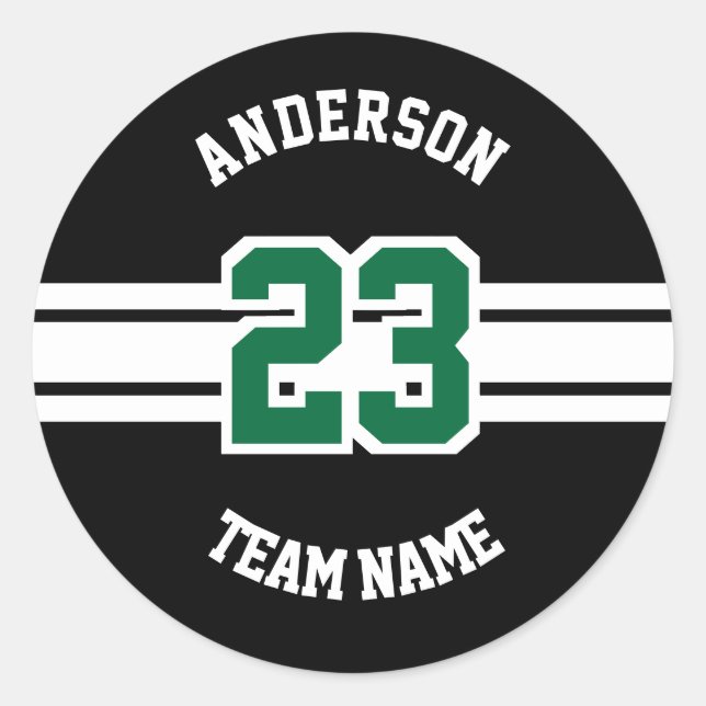 Sport Name, Team and Number Designs Classic Round Sticker (Front)