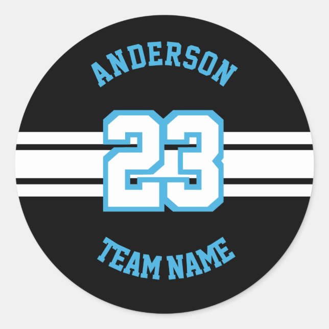 Sport Name, Team and Number Designs Classic Round Sticker (Front)