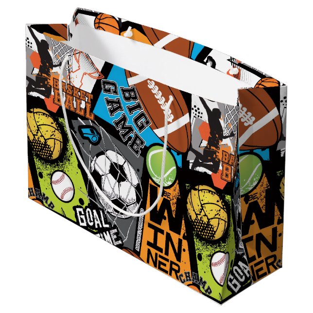 Sport Pattern With Balls Large Gift Bag (Back Angled)
