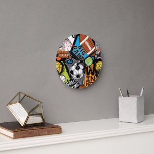 Sport Pattern With Balls Round Clock