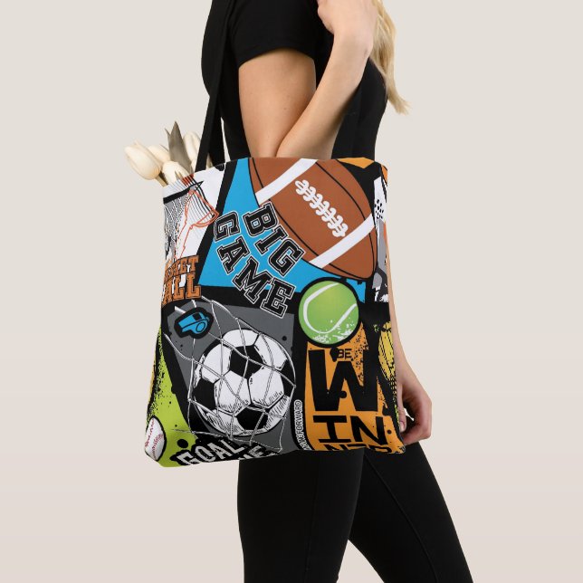 Sport Pattern With Balls Tote Bag (Close Up)