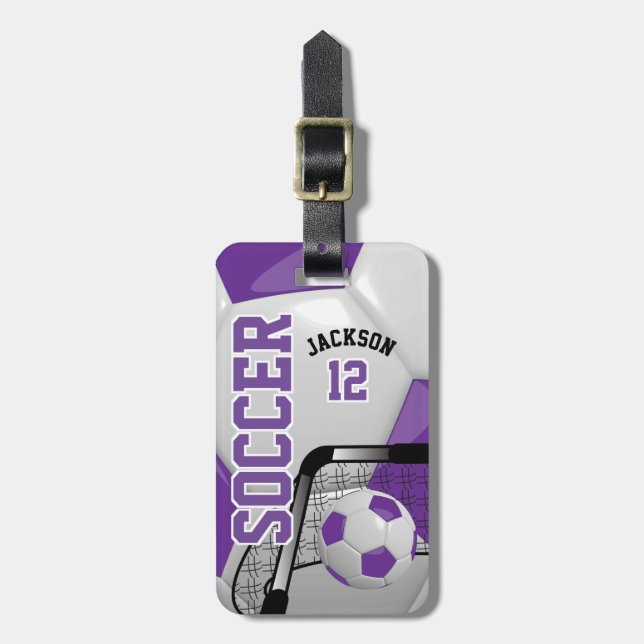 Sport Soccer | DIY Text - Purple Luggage Tag (Front Vertical)
