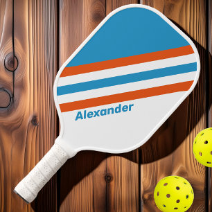 Sport Summertime Nostalgic Stripes with Name Pickleball Paddle