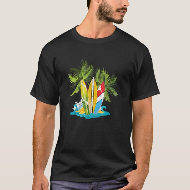 Sport Surfboard Summer Palm Trees Surfer Tropical  T-Shirt (Front)