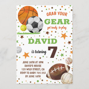 Sport themed Birthday Party Boy Sports Invitation