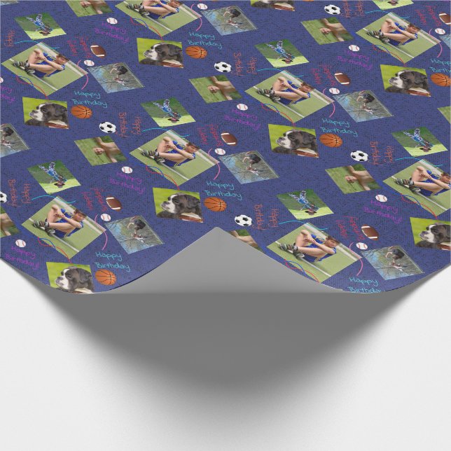 Sport Themed Photo Birthday Gift Wrap HAMbWG (Corner)