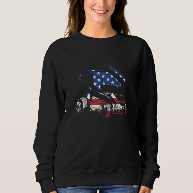 Sport Us Flag Sprint Car Racing Sweatshirt (Front)