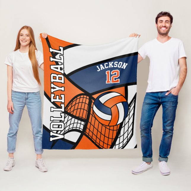 Sport 🏐 Volleyball Design - Orange, White, Navy Fleece Blanket (In Situ)