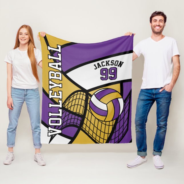 Sport 🏐 Volleyball Design -Purple, Gold and White Fleece Blanket (In Situ)
