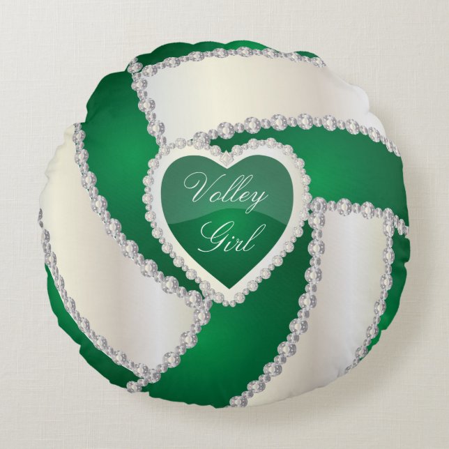 Sport Volleyball | DIY Text | Dark Green Round Cushion (Front)