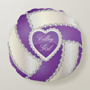 Sport Volleyball   DIY Text   Purple Round Cushion
