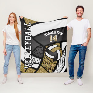 Sport Volleyball 🏐 - Gold Glitter, White, Black Fleece Blanket