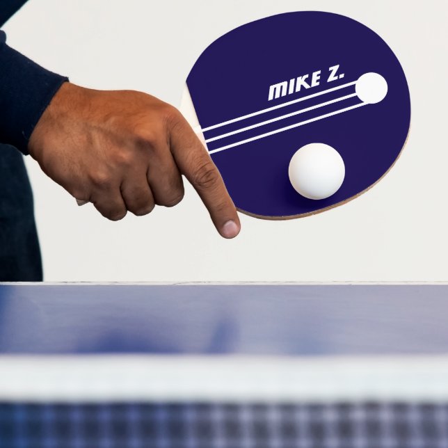 Sportif Stripes Name Navy-Blue Ping Pong Paddle (Insitu)