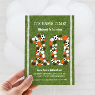 Sports 10th Birthday Party Invitation