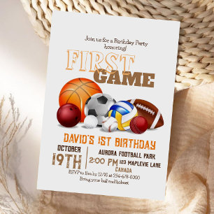 Sports 1st Birthday Party Sport First Birthday Invitation