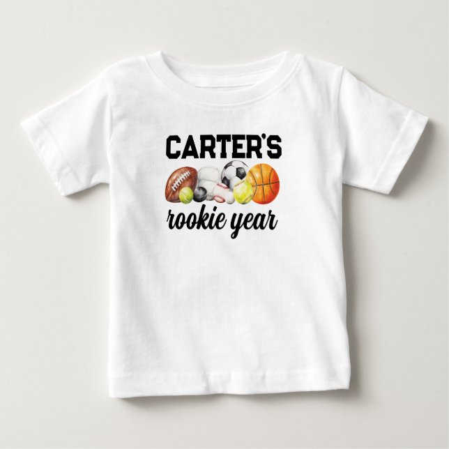 Sports 1st Birthday Rookie Year Baby T-Shirt (Front)