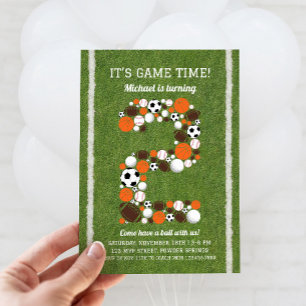 Sports 2nd Birthday Party Invitation