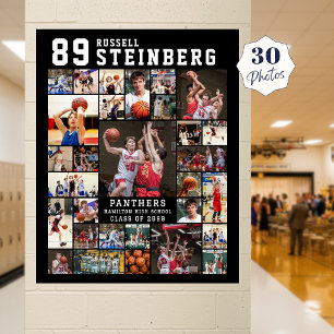 Sports 30 Photo Collage Player Name Number Poster