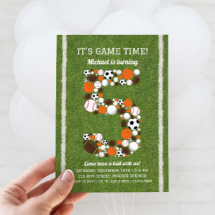 Sports 5th Birthday Party Invitation