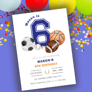 Sports 6th Boy Athlete Birthday Invitation