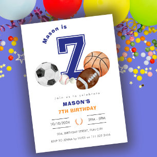 Sports 7th Boy Athlete Birthday Invitation