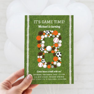 Sports 8th Birthday Party Invitation
